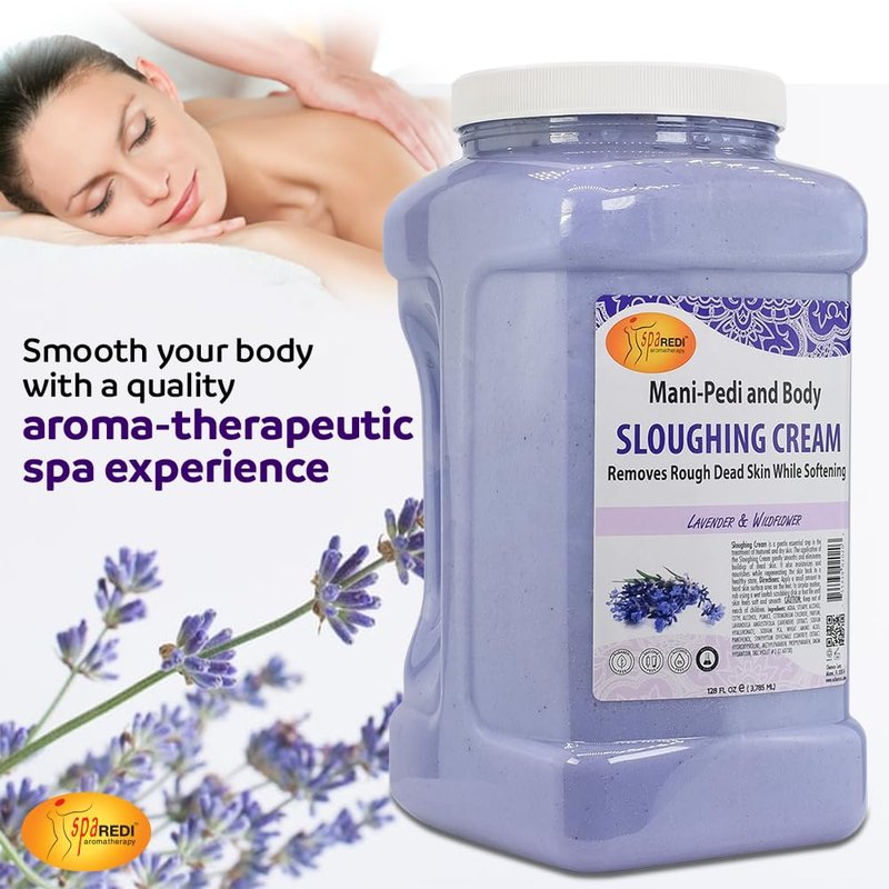 SPA REDI - Foot Cream, Sloughing Lotion, Lavender and Wildflower 128 Oz - Pedicure Massage Foot Care for Dry Cracked Feet, Scrub Gently, Exfoliating