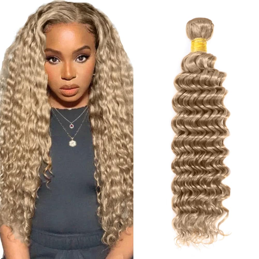 #22 Blonde Bundles Human Hair Deep Wave Bundles 32 Inch Unprocessed Brazilian Virgin Hair Ash Blonde Deep Wave Bundle Human Hair Extensions 50 Gram Per Bundle