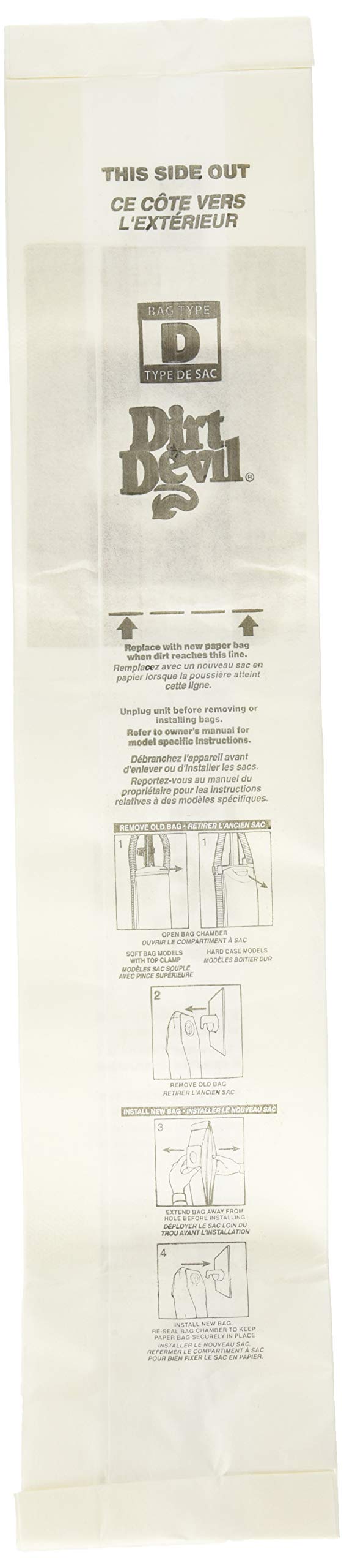 Dirt Devil Vacuum Cleaner Bags for Upright Vacs, Pack of 3, White, Type D, Part # 3670147001, Dirt Devil Vacuum Bags Refill