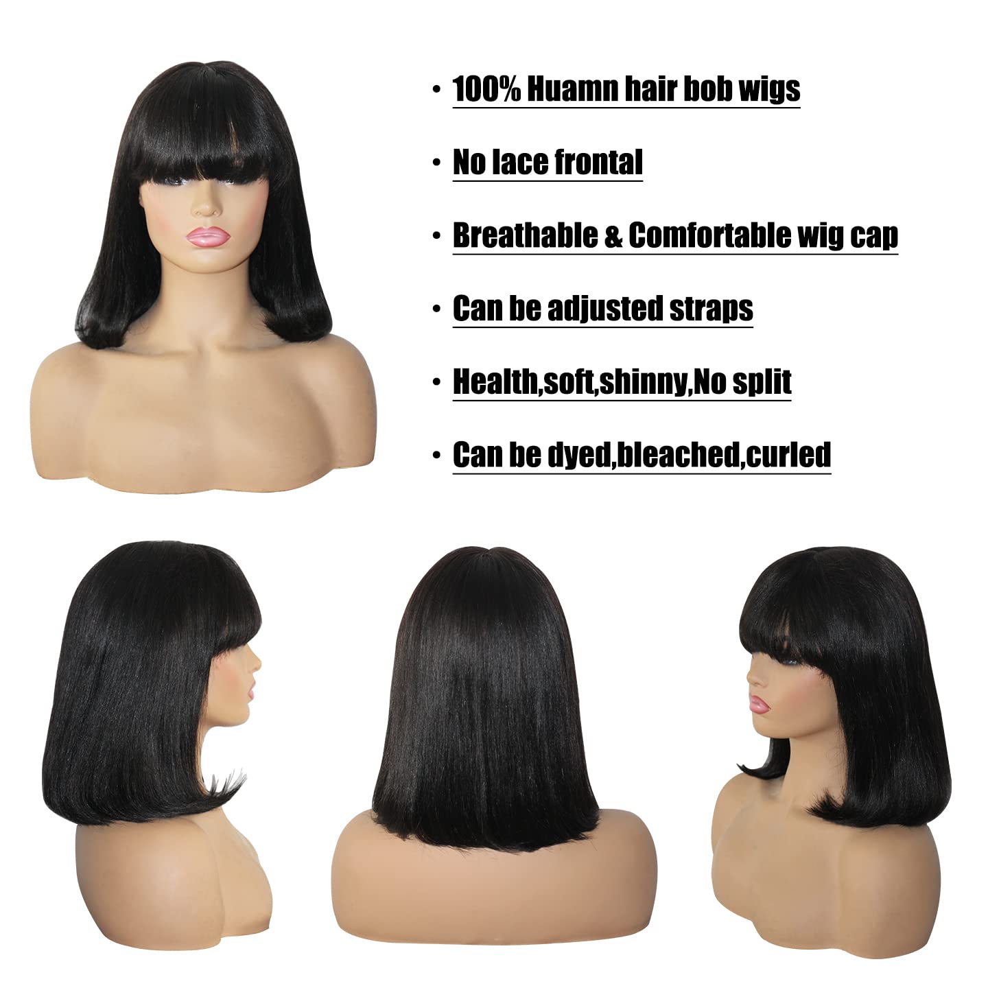 Savasana Bob Wigs for Black Women Human Hair Straight Brown Bang Wigs Glueless 10 Inch