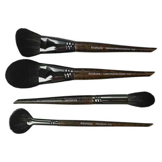 Anshute Natural Goat Hair Makeup Brushes Set of 4, Face Brushes, Professional Natural Hair Cosmetic Brushes, Beech Wood Handle. Super Soft Bristles, Variety of Brushes.
