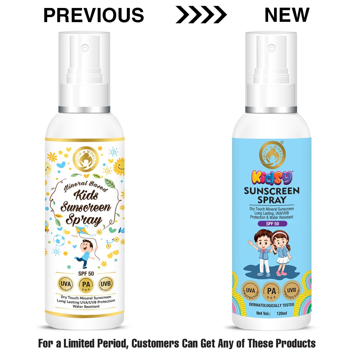 Mom & World Mineral Based Kids Sunscreen Spray SPF 50, Water Resistant, UVA/UVB PA+++, 120ml - Safe for Baby and Kids