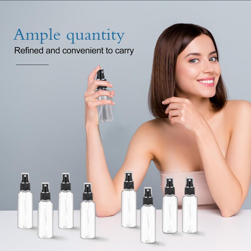 TANEMUDO 120 Pcs 2 oz Plastic Spray Bottles with Black Cap for Mini Spray Bottles, Clear Empty Fine Mist Liquid Container Refillable Sprayer for Essential Oils, Perfumes, Travel, Makeup