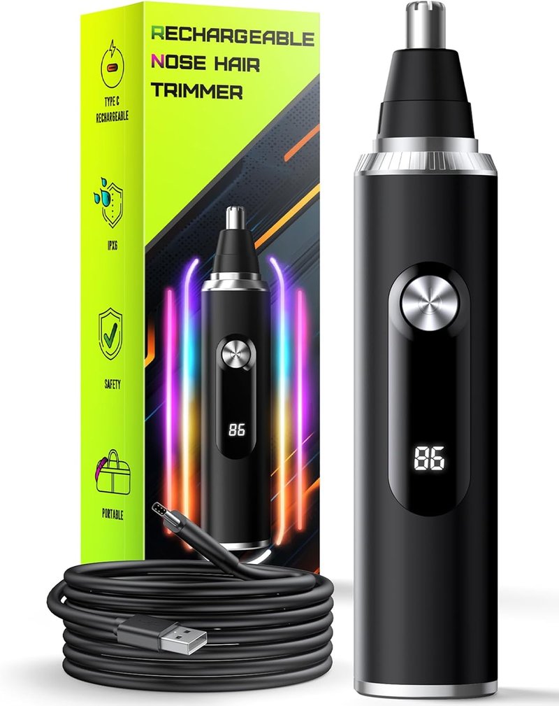 Nose Hair Trimmer - USB Rechargeable Clipper with LED Display | Dual-Edge Blades, Waterproof, Painless Ear & Eyebrow Trimmer