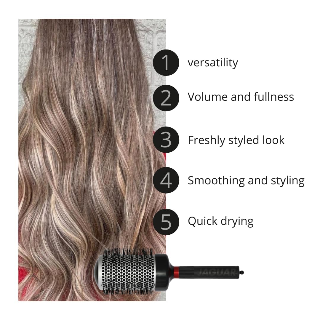 Jaguar T370 Thermal Round Hairbrush 53mm – Boar & Nylon Bristle Blow-Dry Brush for Volume, Smooth Blowouts & Curl – Heat-Retaining Barrel for Fast Styling – Professional Brush for Long Hair