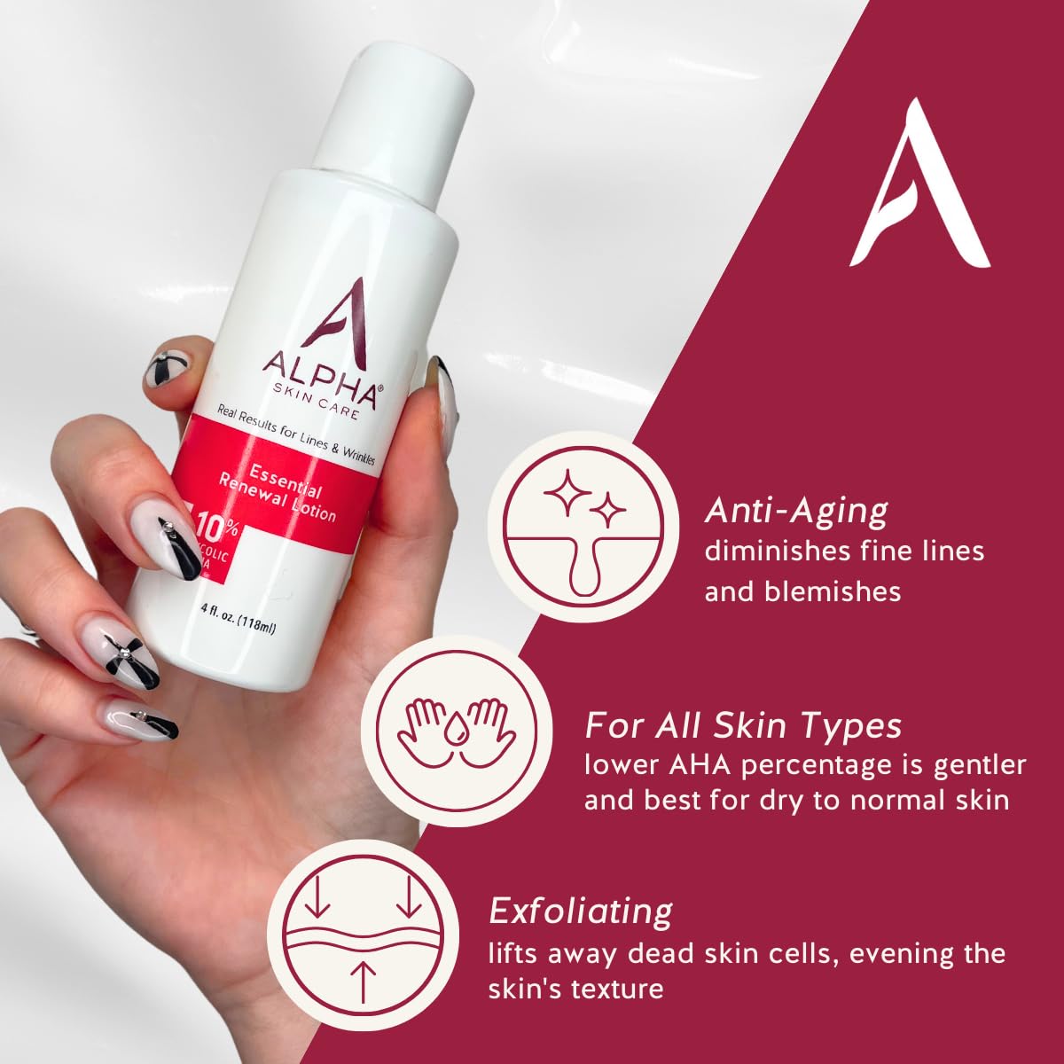 Alpha Skin Care Essential Renewal Lotion - 10% Glycolic AHA Anti-Aging Formula for Smoother Skin | 4 Oz, Pack of 2