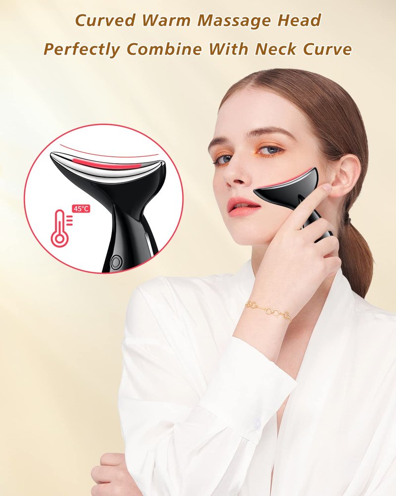 VOFEL Face and Neck Massger for Skin Care Electric Face Neck Lifting Massager with 45℃ Heat & 3 Massage Modes for Wrinkles Facial Neck Massager (Black)