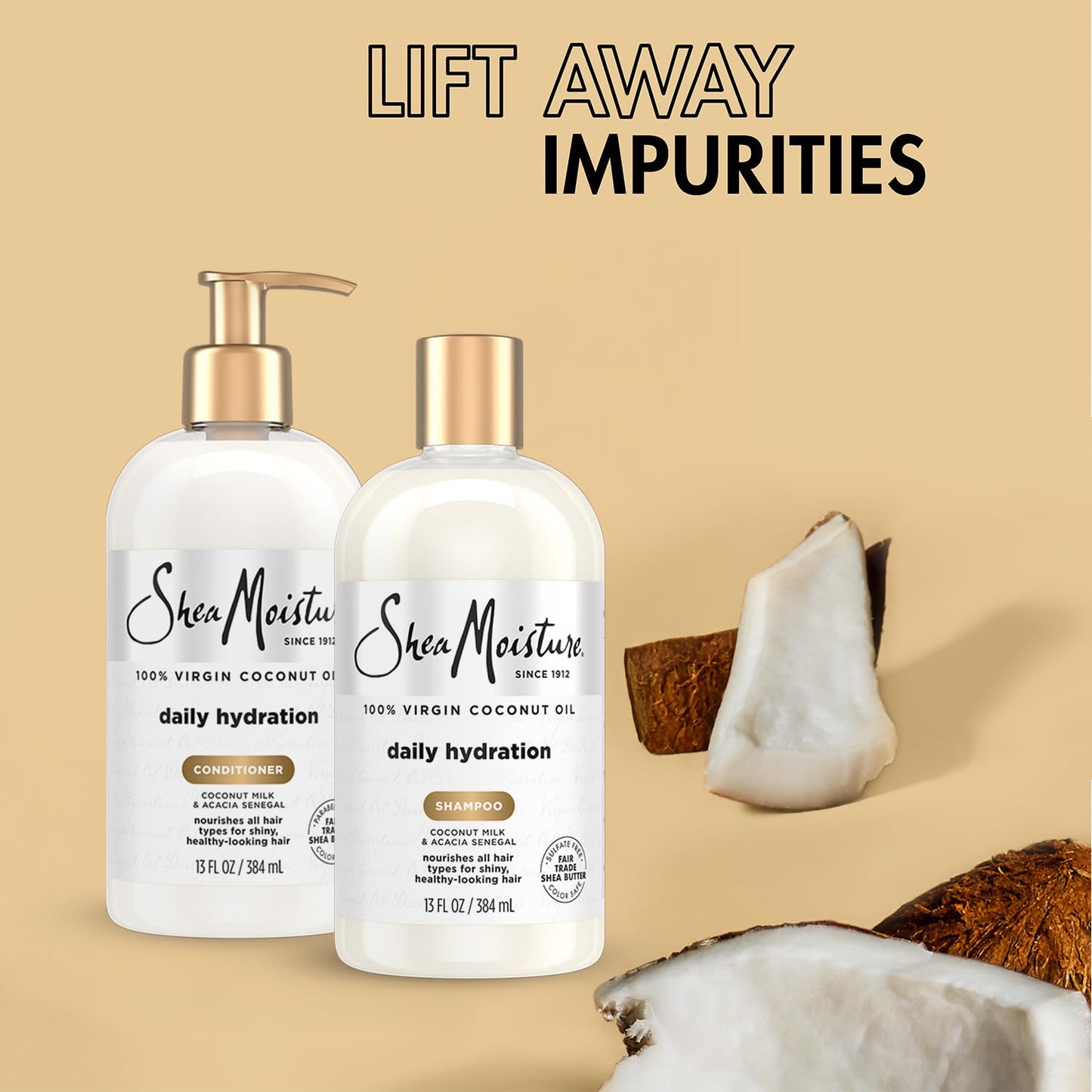 SheaMoisture Shampoo & Conditioner Set, Daily Hydration with Pure Coconut Oil – New Look, Improved Creamy Lather, Cruelty-Free, 13 Oz Ea