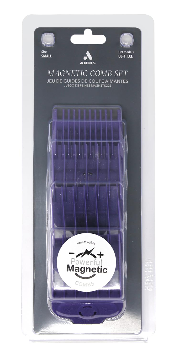 Andis 66795 Nano-Silver Magnetic Attachment 5 Combs with Long-Lasting Performance - Sizes 1/16", 1/8", 1/4", 3/8", 1/2", Provide Professional Haircuts and Styles – Purple