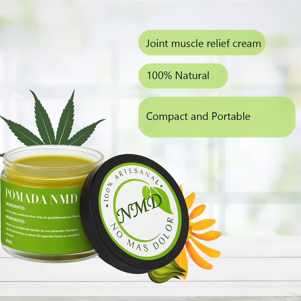 RTQSU Pomada NMD, Pomada NMD Para Dolor Muscular - Natural Herbal Artesanal Joint Cream with Arnica, Olive Oil, Soursop Leaf, Beeswax, Maximum Strength Comfort Ointment for Muscle, Foot (1)