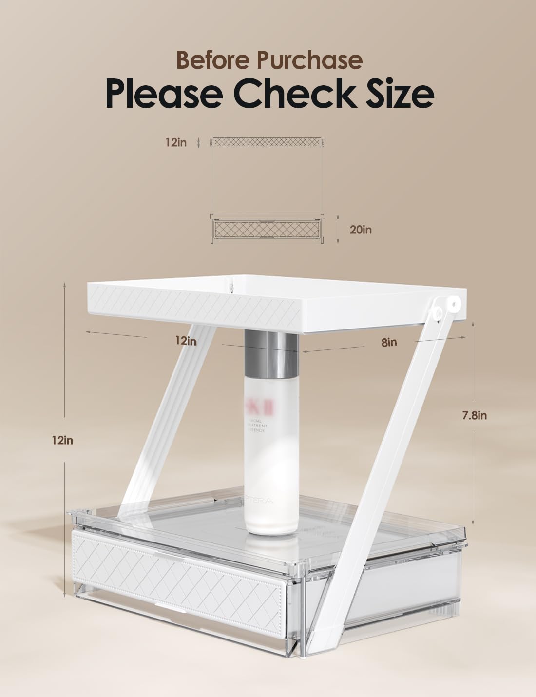 NEATORA 2 Tier Bathroom Countertop Organizer, Z-Shaped Vanity Organizer with Sliding Tray & Drawer, Skincare, Makeup & Perfume Storage Organizer, Acrylic office, Dresse & Desk Organizer