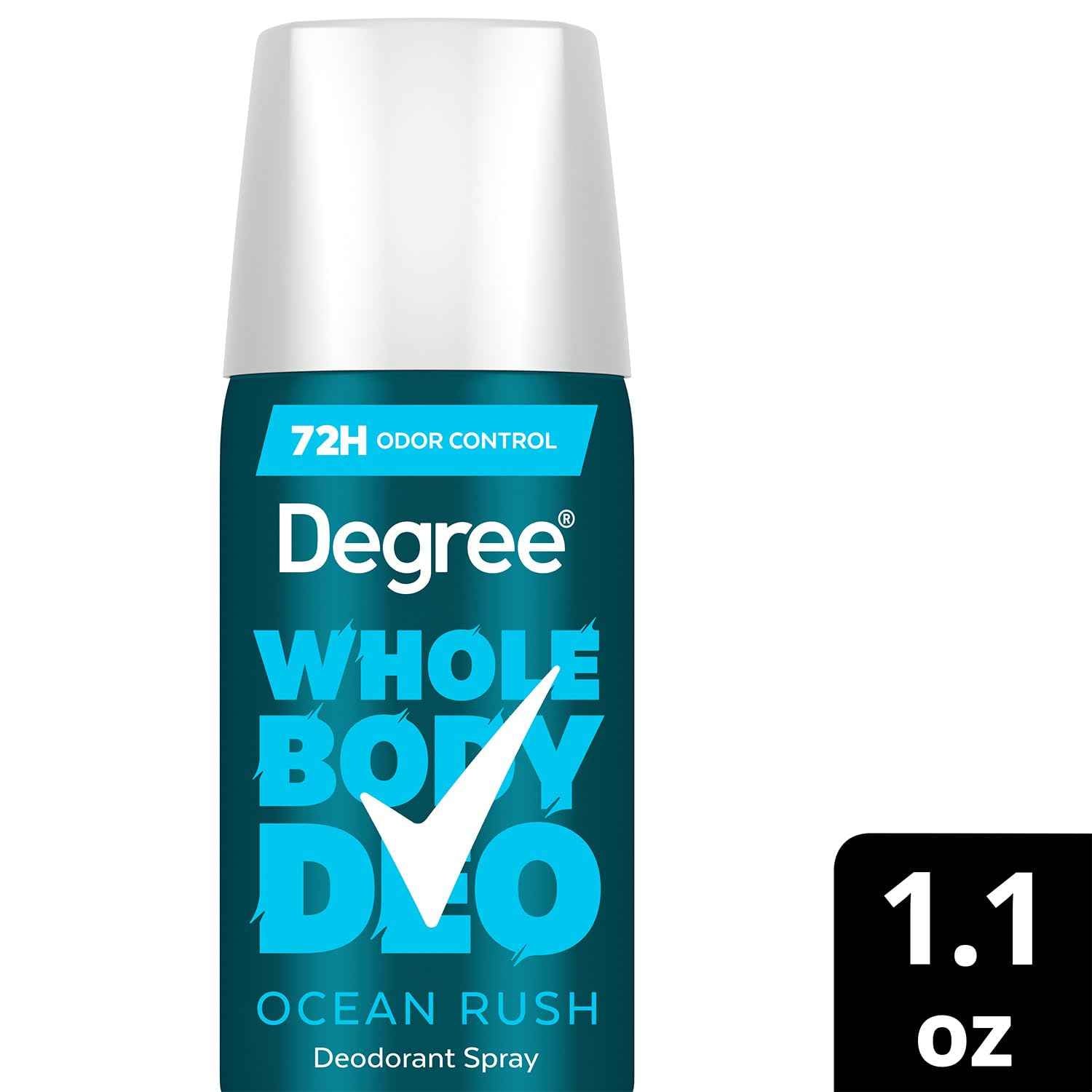 Degree Whole Body Deo Spray, Ocean Rush 6-Pack – Aluminum-Free Deodorant for Men, Travel-Size, 72H Odor Control, 1.1 Oz Ea