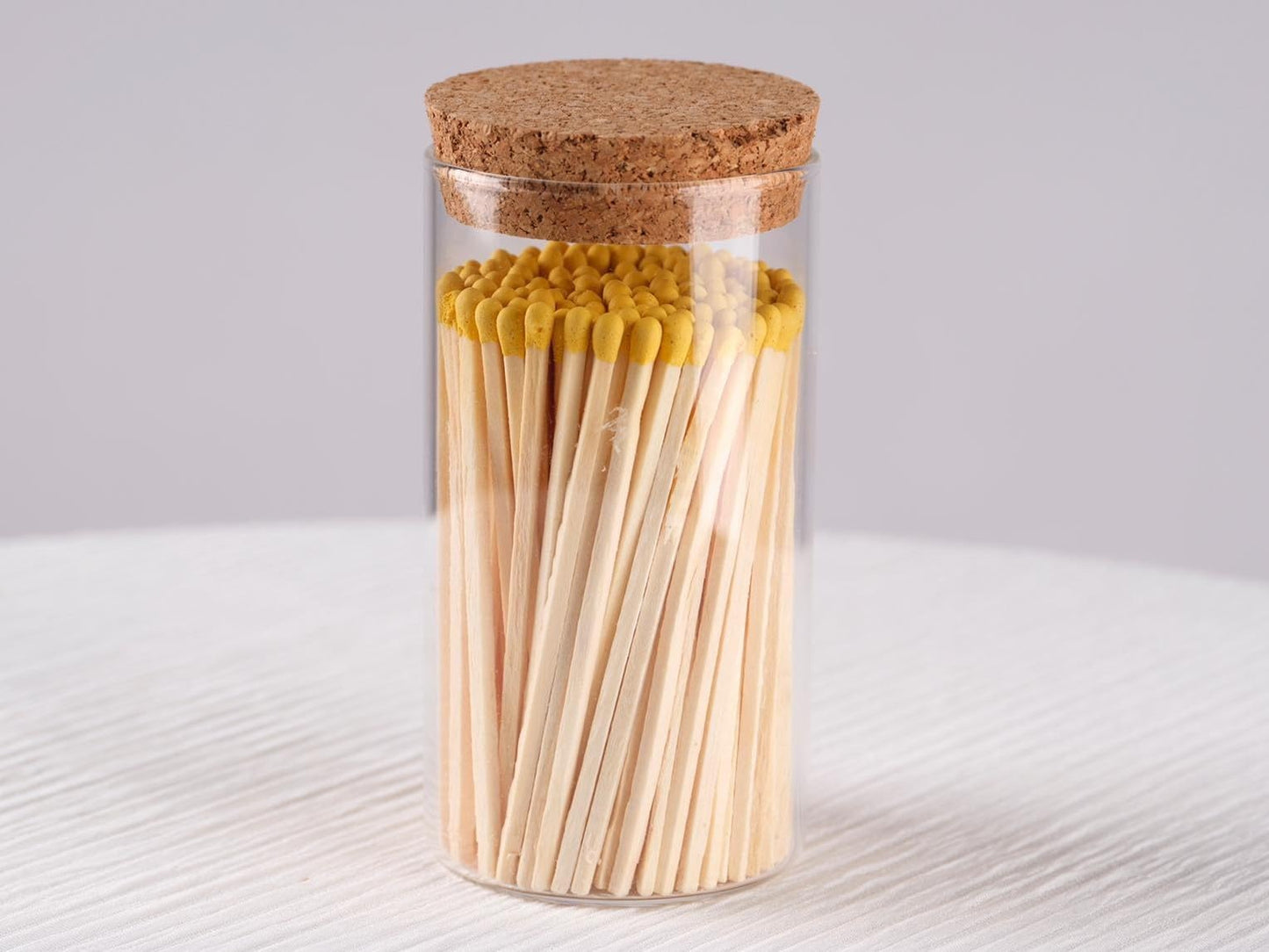 Meya Luxury Colored Safety Matches | 4-Inch Long Matches in Glass Jar | Perfect for Lighting Candles | 150 PIECES | 10 CANDLES AND EXTRA EMPTY JAR GIFT (YELLOW)