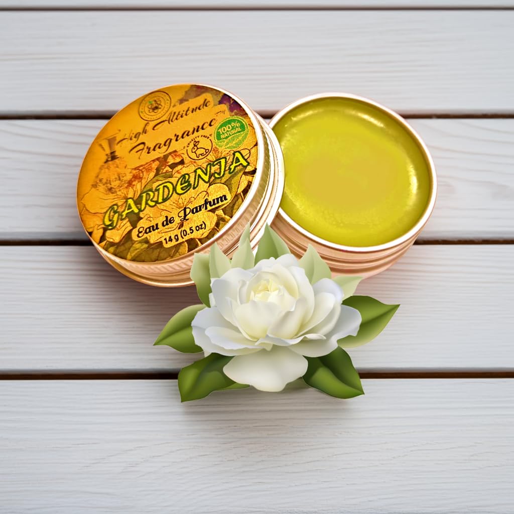 GARDENIA Perfume - Eau de Parfum - Solid Balm - Natural Essential Oils Aromatherapy Fragrance- (Gardenia Grandiflora, Frangipani, Jasmine, Lily, Champaca) Travel, Party Gifts-0.5oz