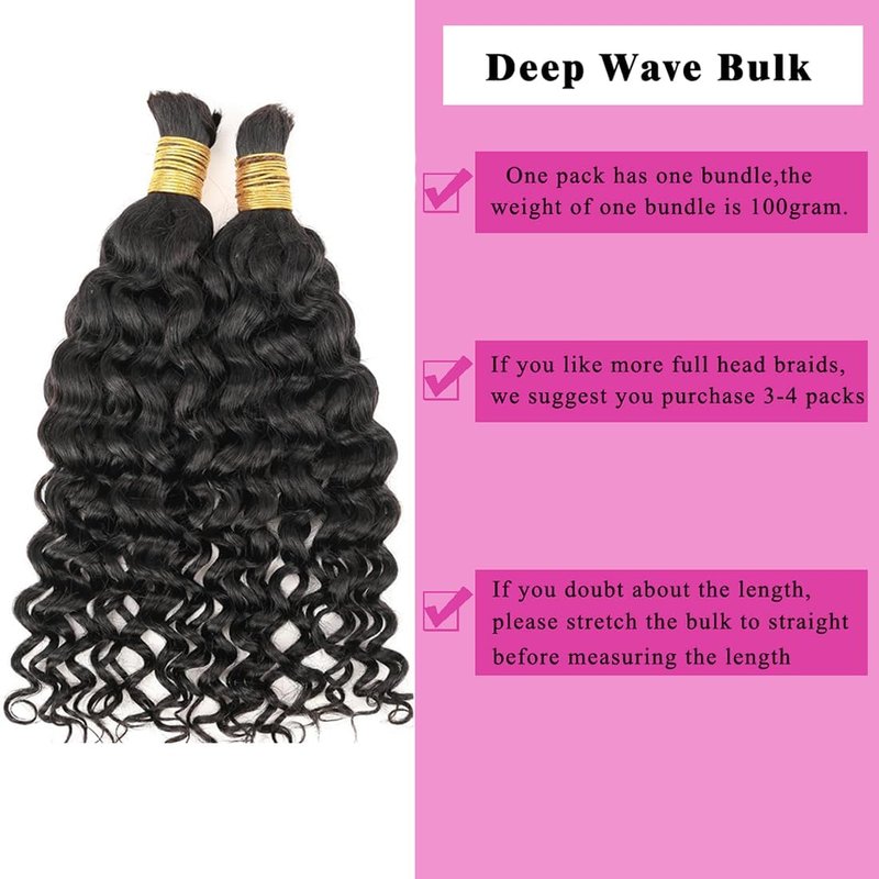 Human Braiding Hair for Boho Braids 12A 18inch Water Wave Bulk Human Hair Extensions for Braiding No Weft Brazilian Virgin Curly Deep Wave Loose Deep Wave Bulk Wet and Wavy 1 Bundle 100g Natural Black