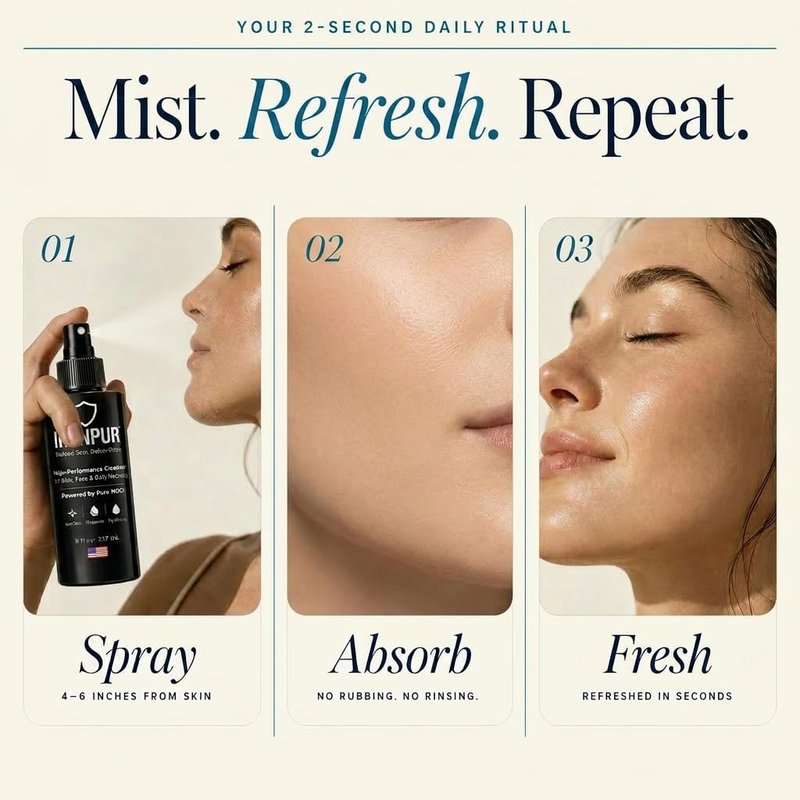 Hypochlorous Acid Spray (HOCl) – Facial Mist & Skin Cleanser for Face & Body – Daily Spray for Sensitive, Irritated Skin – Helps Calm Redness & Neutralize Odor – Alcohol & Fragrance-Free – 8 oz