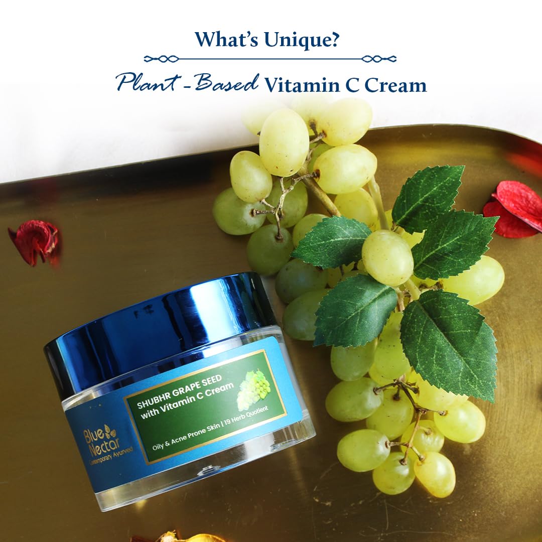 Blue Nectar Vitamin C Face Moisturizer for Oily & Acne Prone Skin with Grapeseed | Oil-Free | Non-Greasy Cream for Men (19 herbs, 1.76 fl oz)