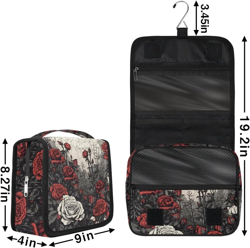 Travel Toiletry Bag - Rose Hanging Cosmetic Organizer for Kids & Adults | Durable Makeup & Shaving Kit with Sturdy Hook
