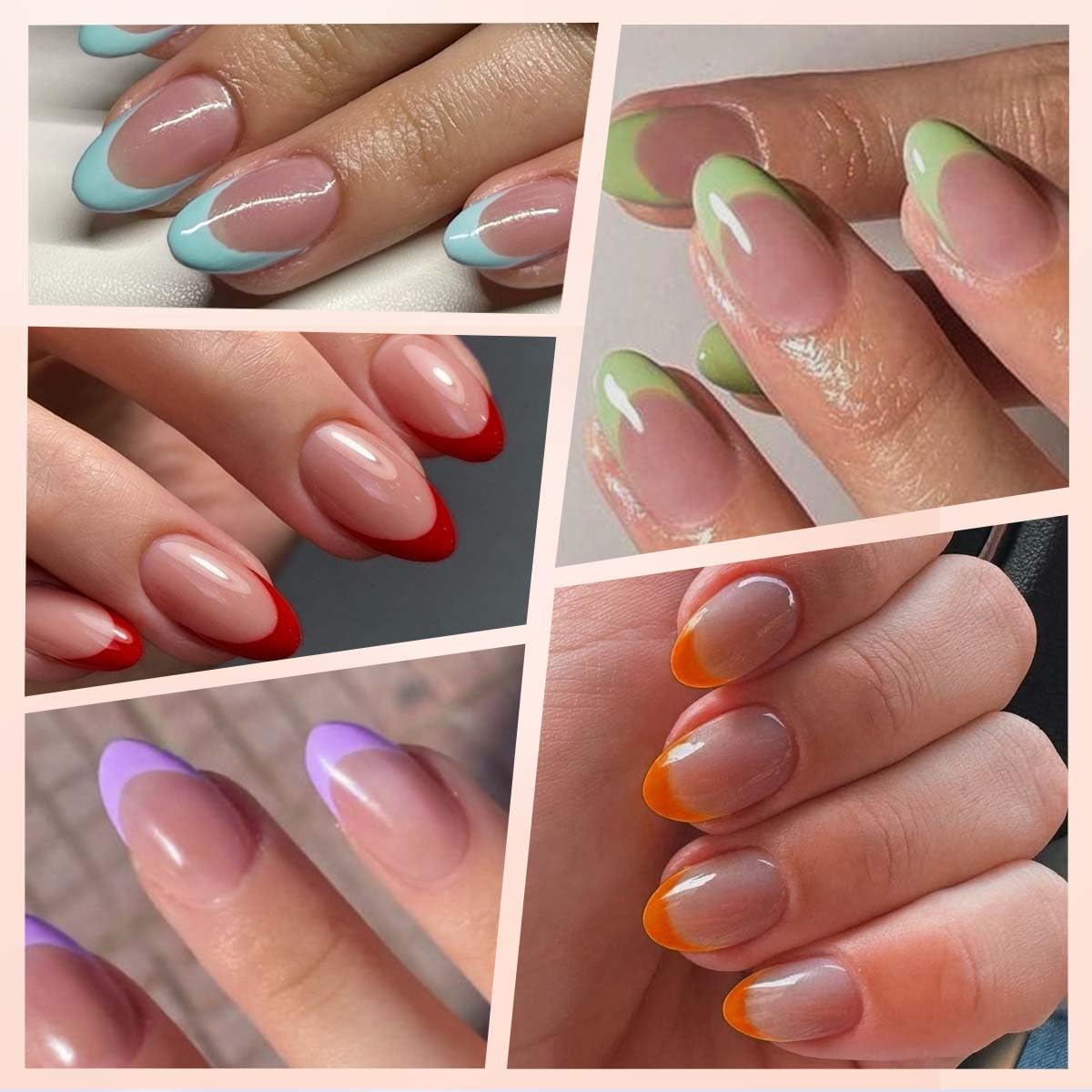 HPYFOI French Tip Press On Nails - 9 Colors, Short Almond, 216Pcs