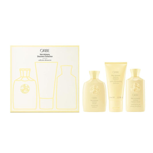 Oribe Hair Alchemy Discovery Travel Set - Prevents Breakage & Strengthens Weak, Fragile Hair - Hydrates & Softens - Strengthening Shampoo (2.5 oz), Conditioner (1.7 oz) & Serum (2.5 oz)