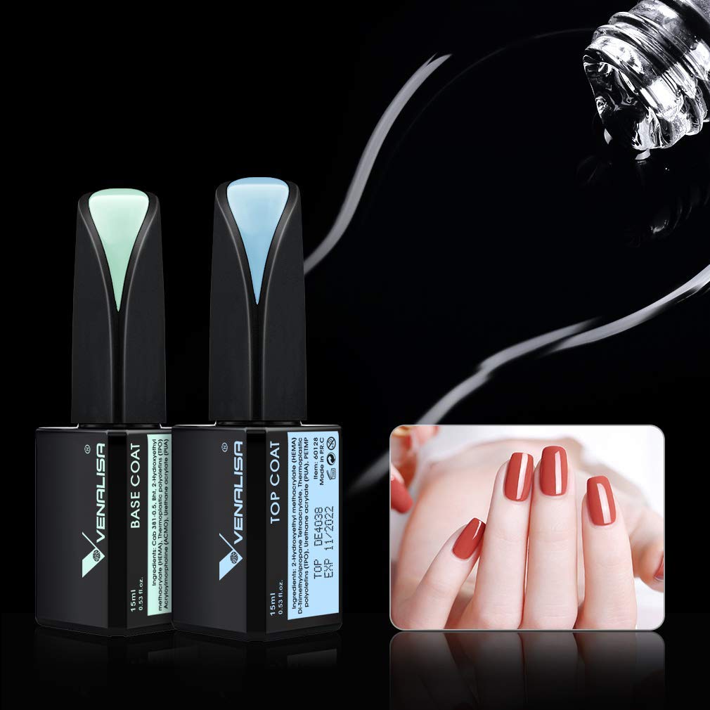 VENALISA Gel Nail Polish Set - 15ml Base & Top Coat, No Wipe, High Gloss Finish | Long-Lasting Tempered Polish Kit
