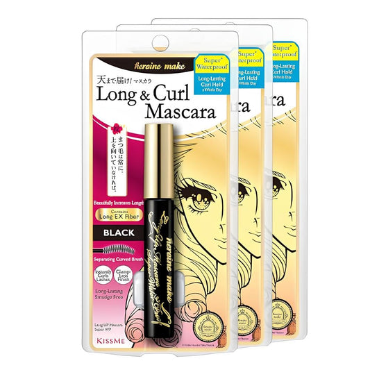 Heroine Make by KissMe Waterproof Mascara Black | Volumizing, Lengthening & Smudge-Proof Formula | Waterproof Mascara for Long-Lasting Curl & Volume | Made in Japan | 3 Pack