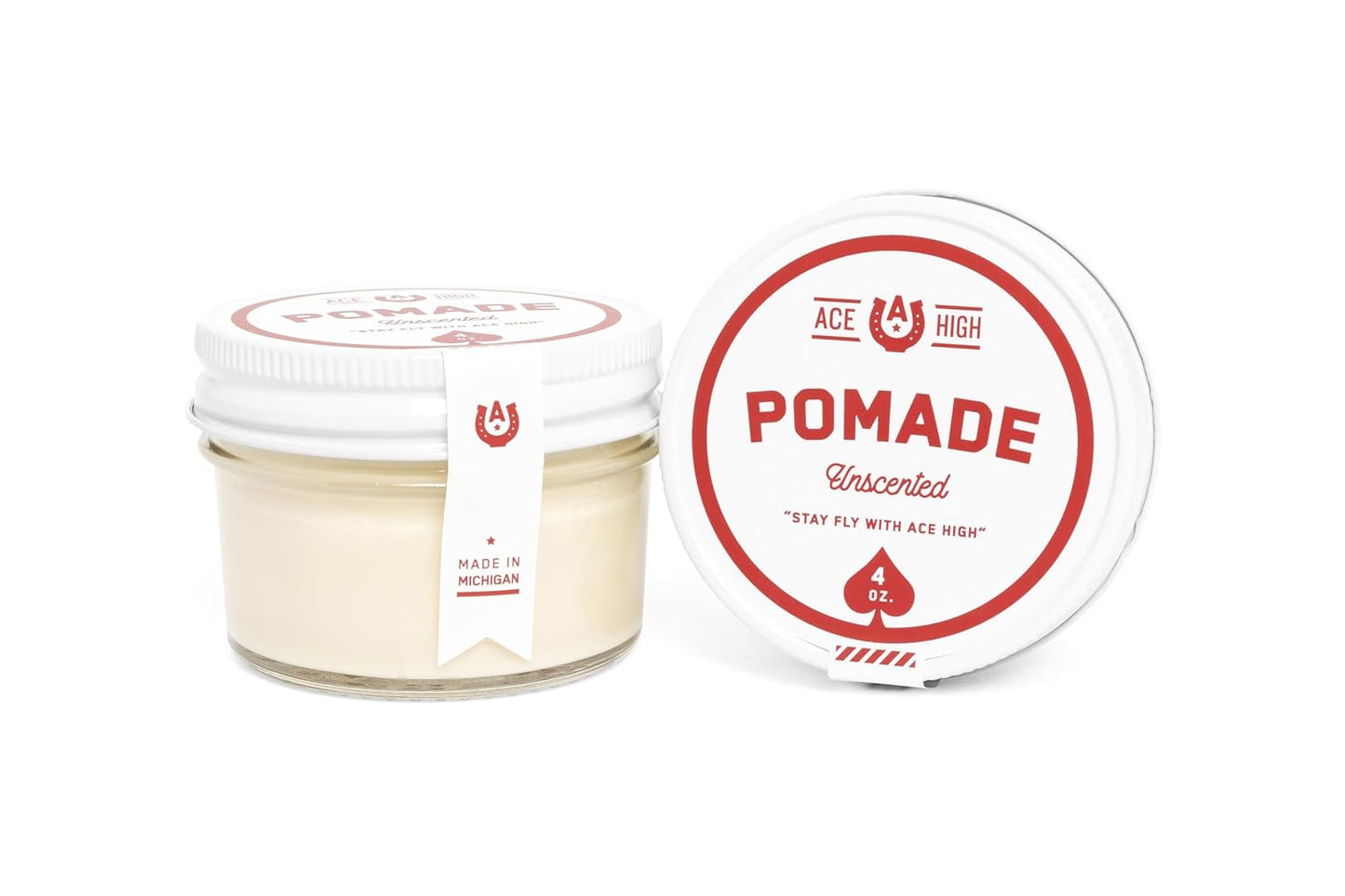 Ace High Pomade - Strong Hold, Natural Shine, Water-Based | 4oz Unscented