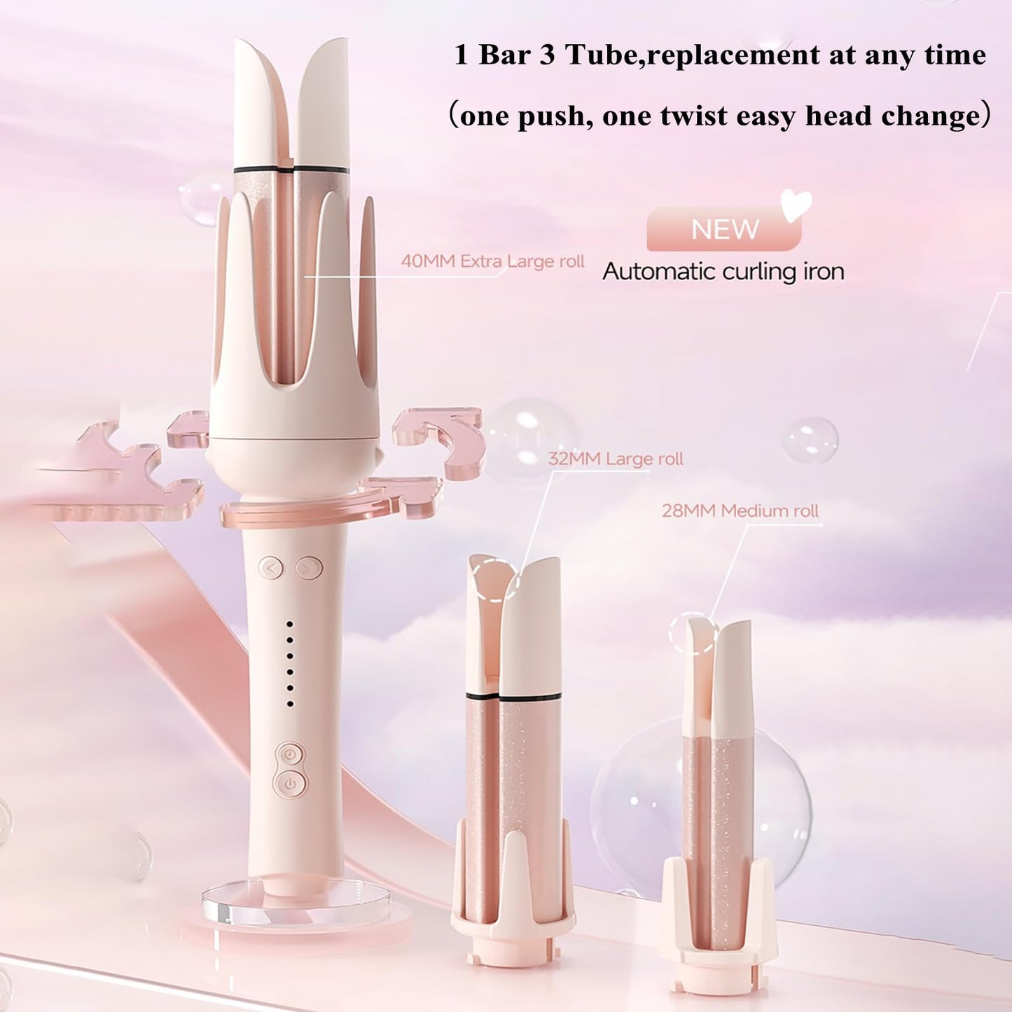 5 in 1 Interchangeable Curling Iron Set, 5 Styling Tools, 28mm，32mm，40mm Roll, Hair Straightener Brush，Volumizing Comb，and Curling Iron，3 Temp & Timer & Negative Ions