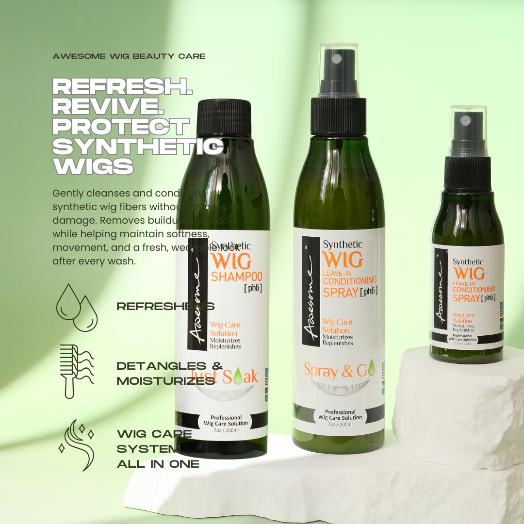 Awesome Synthetic Wig Shampoo, pH6, Detangle and Anti-Frizz, Adds Body & Volume, Hydrates & Moisturizes, Promotes Silkiness & Shine, Easy Combing, Contains Coconut Oil,7 fl oz