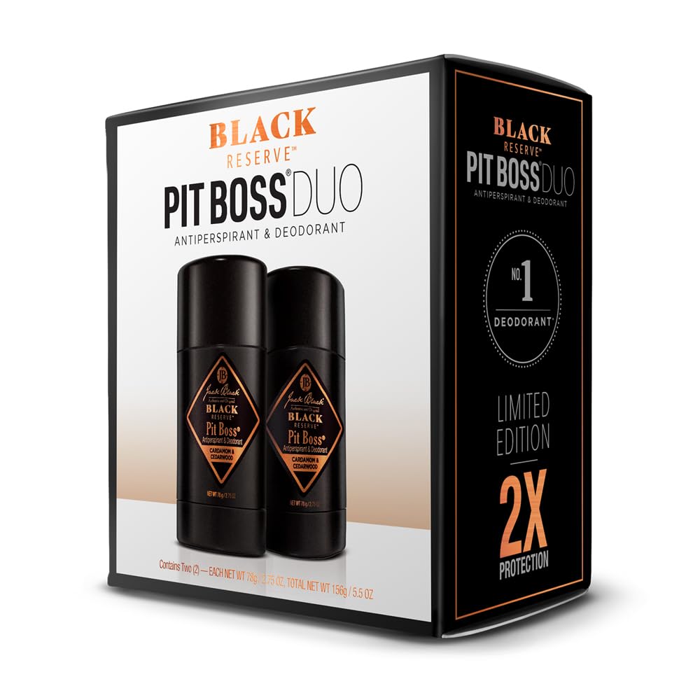 Jack Black Pit Boss Black Reserve Antiperspirant & Deodorant Men - 2.75 oz (Pack of 2) - Cardamom & Cedarwood - Mens Deodorant for Sensitive Skin