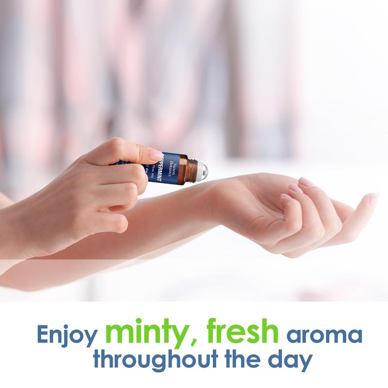Peppermint Essential Oil Roll-On 10 ml - Pure, Natural & Prediluted Blend with Fresh Minty Aroma - Roller for Aromatherapy & Headache Relief - Nexon Botanics