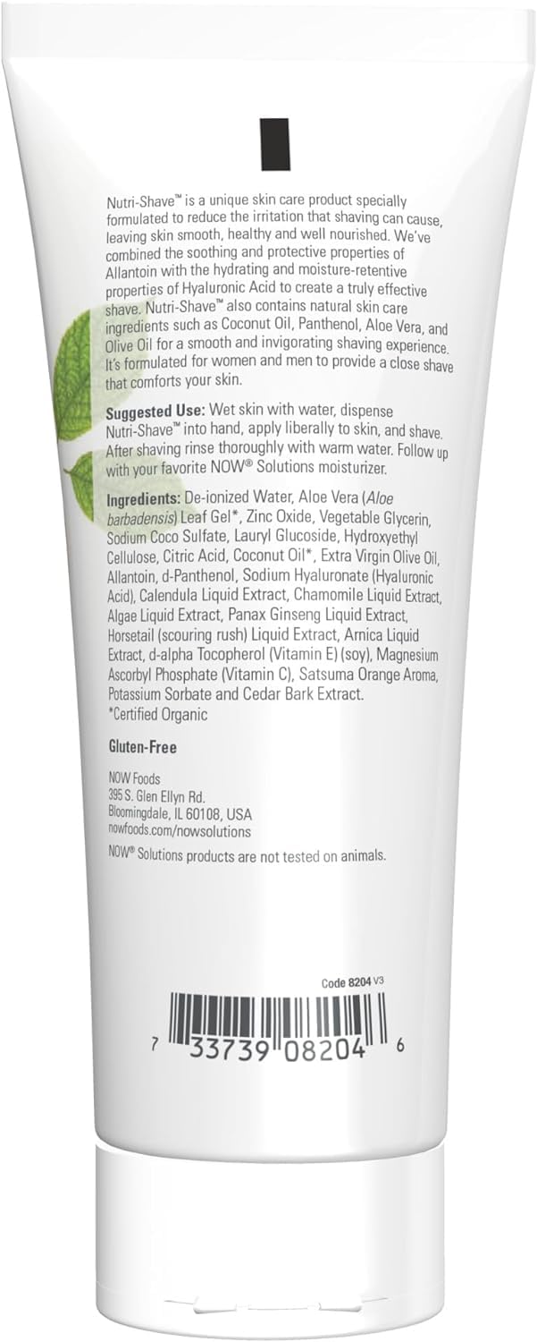 NOW Foods Solutions, Nutri-Shave, Shave Cream, Removes Pore Clogging Residue, Reduces Irritation, 8-Ounce