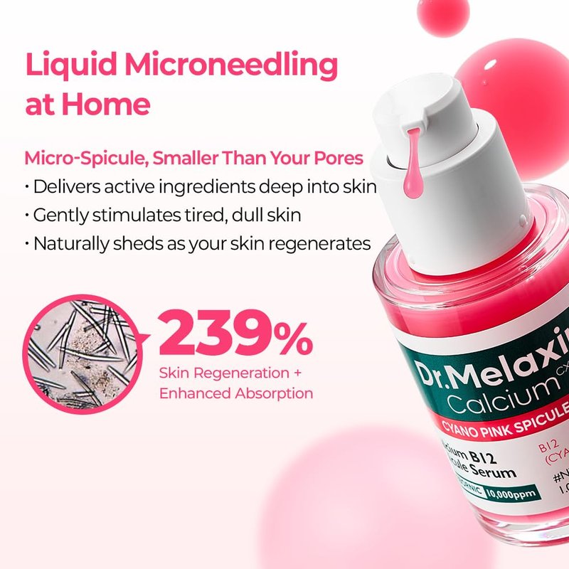 Dr.Melaxin Cyano Pink Spicule Serum - Vitamin B12 Microneedle Treatment for Enlarged Pores | 1.01 fl. oz