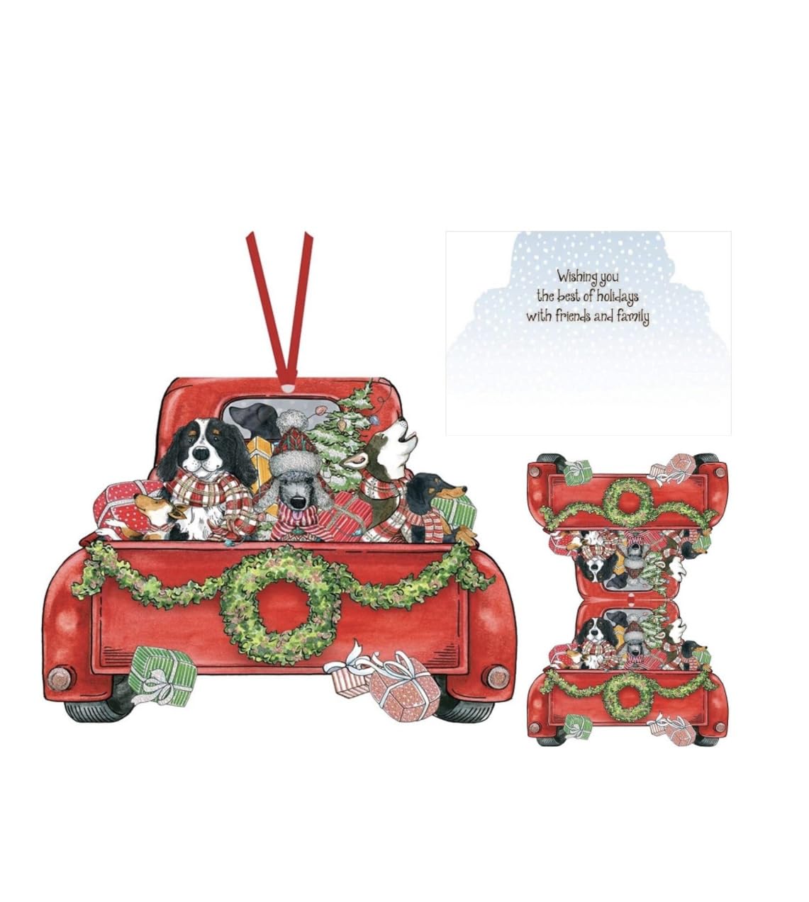 Performing Arts Hangable Ornament Card Red Truck Holiday Dogs Stationery Paper, 69016-12