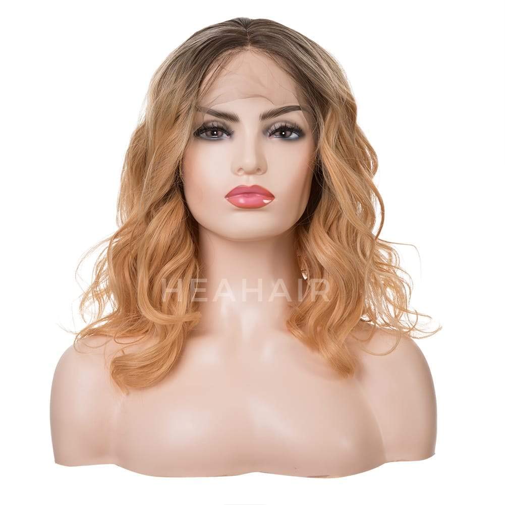 HEAHAIR Ombre Light Orange Brown Bob Synthetic Lace Front Wig Water Wave Heat Resistant Synthetic Fiber Hair Handmade 13x4inch Lace Front Super Natural Lace Front Wigs HS7107
