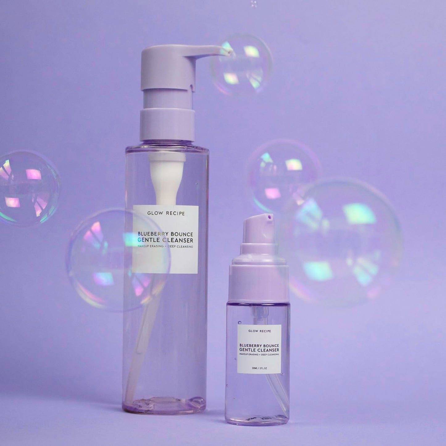 Glow Recipe Blueberry Bounce Gentle Face Cleanser - Moisturizing Makeup Remover & Foaming Face Wash (30 ml) + Plum Plump Hyaluronic Acid Face Cream for Dry Skin (20 ml)