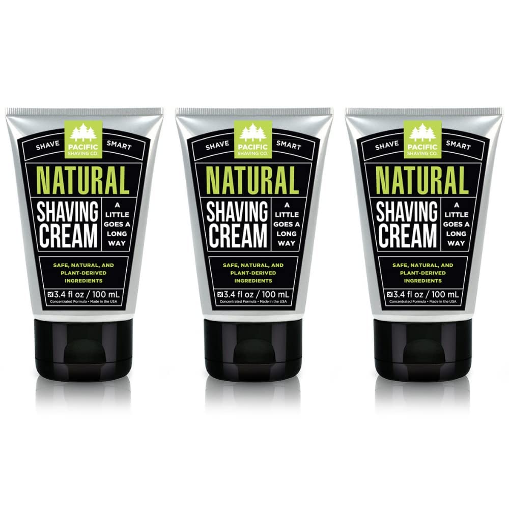 Pacific Shaving Company Natural Shaving Cream - Hydrating Shea Butter & Vitamin E Formula for Sensitive Skin | 3.4 Oz, 3 Pack