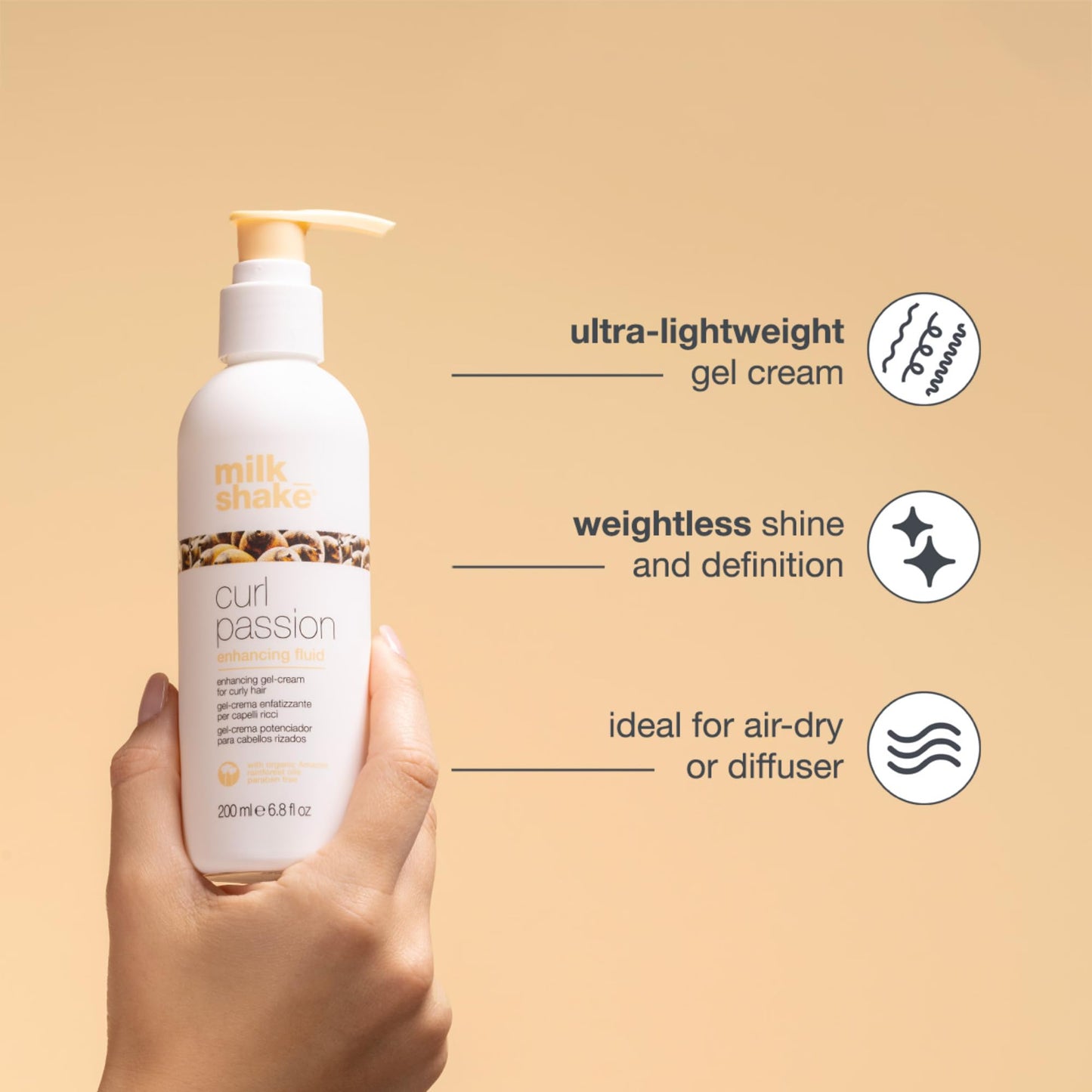 milk_shake Curl Passion Enhancing Fluid | Lightweight Curl Enhancer for All Curl Types | Boosts Definition & Shine | With Babassu Oil, Praxcai Oil & Milk Proteins, 6.8 fl oz / 200 mL