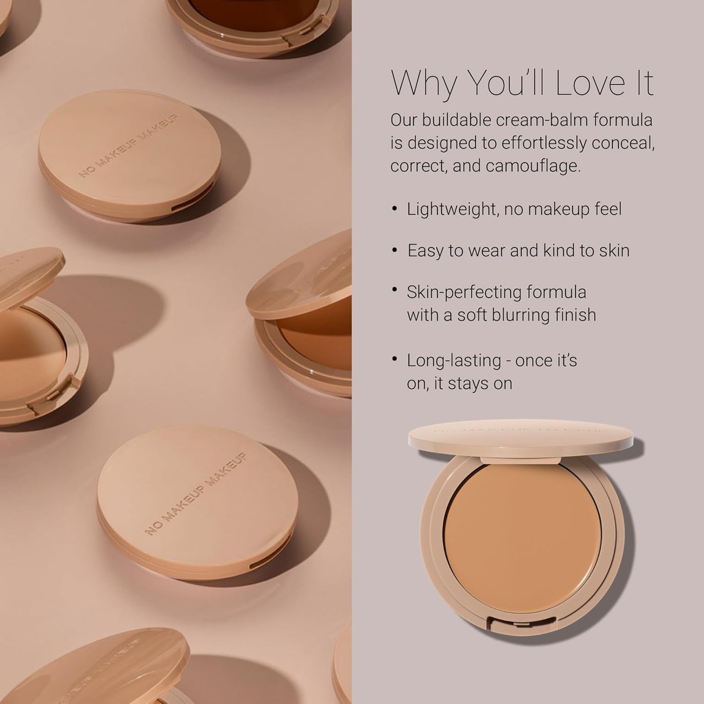 No Makeup Makeup Foundation, Weightless Cream-Balm Formula Conceals, Corrects and Camouflages with Skin-Tone Adaptive Flexshade Technology, Buildable, Long-Lasting, Cruelty-Free, Vegan, Fair