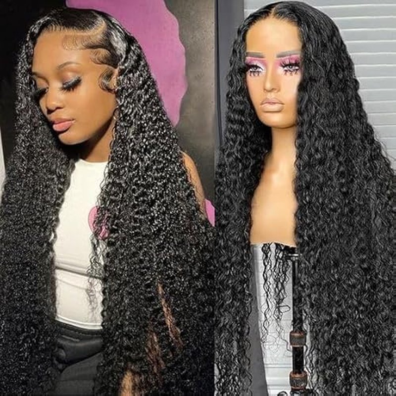 13x6 Deep Wave Lace Front Wigs Human Hair Wigs for Women 200 Density HD Transparent Deep Curly Lace Frontal Wigs Human Hair Pre Plucked with Baby Hair Natural Color 24 Inch
