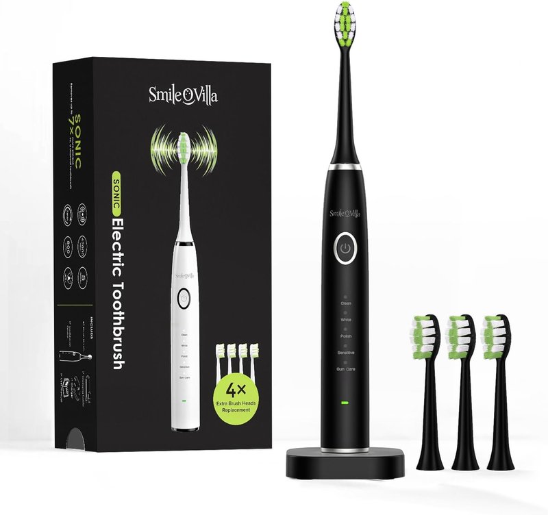 Sonic Electric Toothbrush - Advanced Deep Clean with 4 Replacement Heads | Smart Timer Feature
