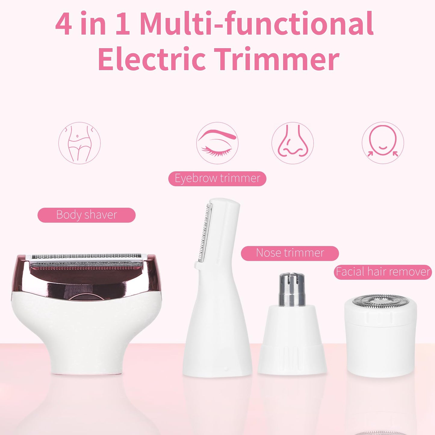 Beanify Electric Razor for Women Men with LED Display,4 in 1 Ladies Wet & Dry Body Razors and Facial Hair Remover, Rechargeable Hair Removal Kit for Nose Face Body Leg Bikini Arm Hair (Beige)