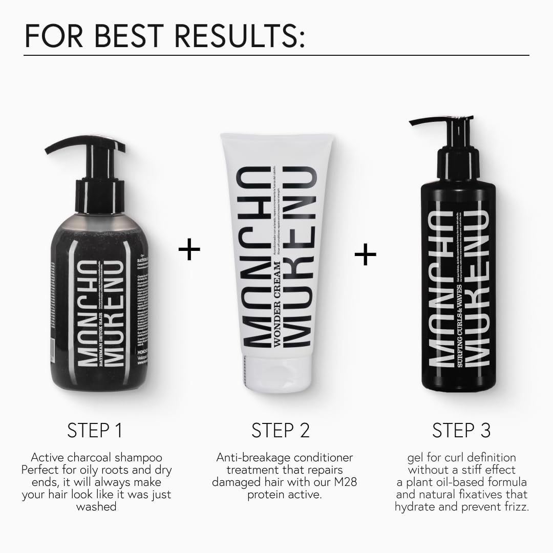 MONCHO MORENO Bathman Detox Hair - Detox Shampoo for Product Build-Up & Oily Scalp, Clarifying & Deep Cleansing Shampoo with Activated Charcoal for Oily Roots & Dry Ends (8.8 Fl Oz)