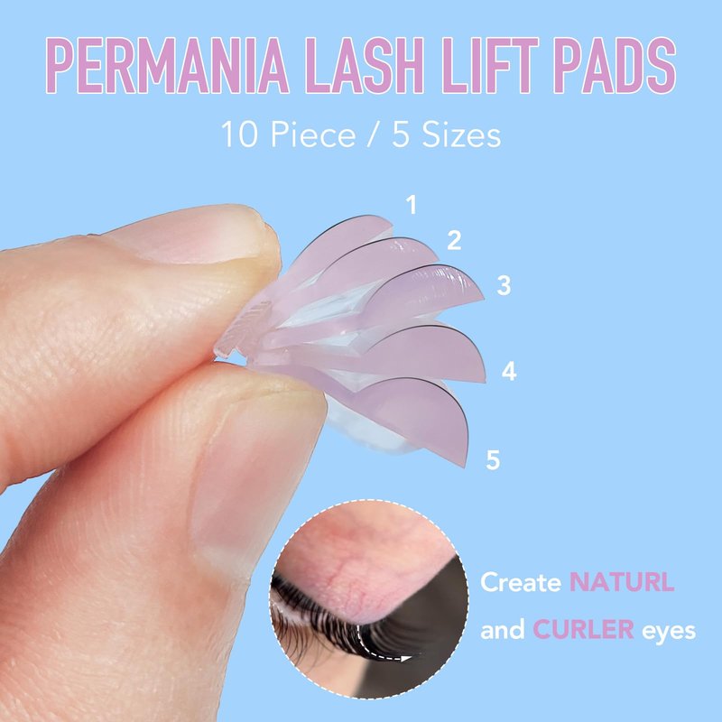 PERMANIA Lash Lift Pads, New Self-Adhesive Super Soft 10Pcs/5Sizes Fish-Shaped Lash Lift Rods Extreme Eyelash Curler Reusable (Pink)