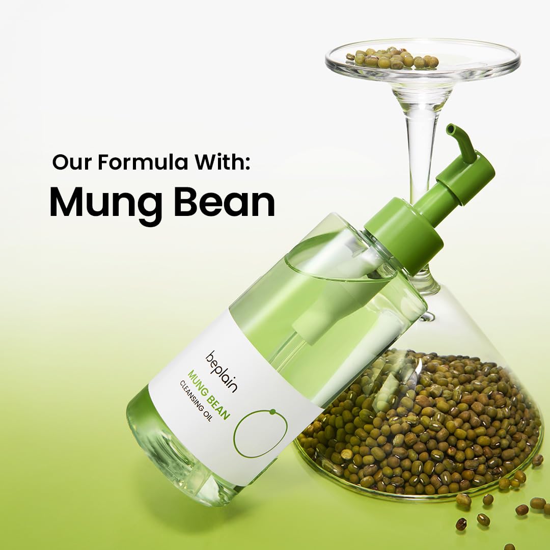 beplain Mung Bean Cleansing Oil | Gentle Makeup Remover for Sensitive Skin | Deep Pore Cleansing & Blackhead Care with Panthenol | Korean Skincare | 6.76 fl.oz