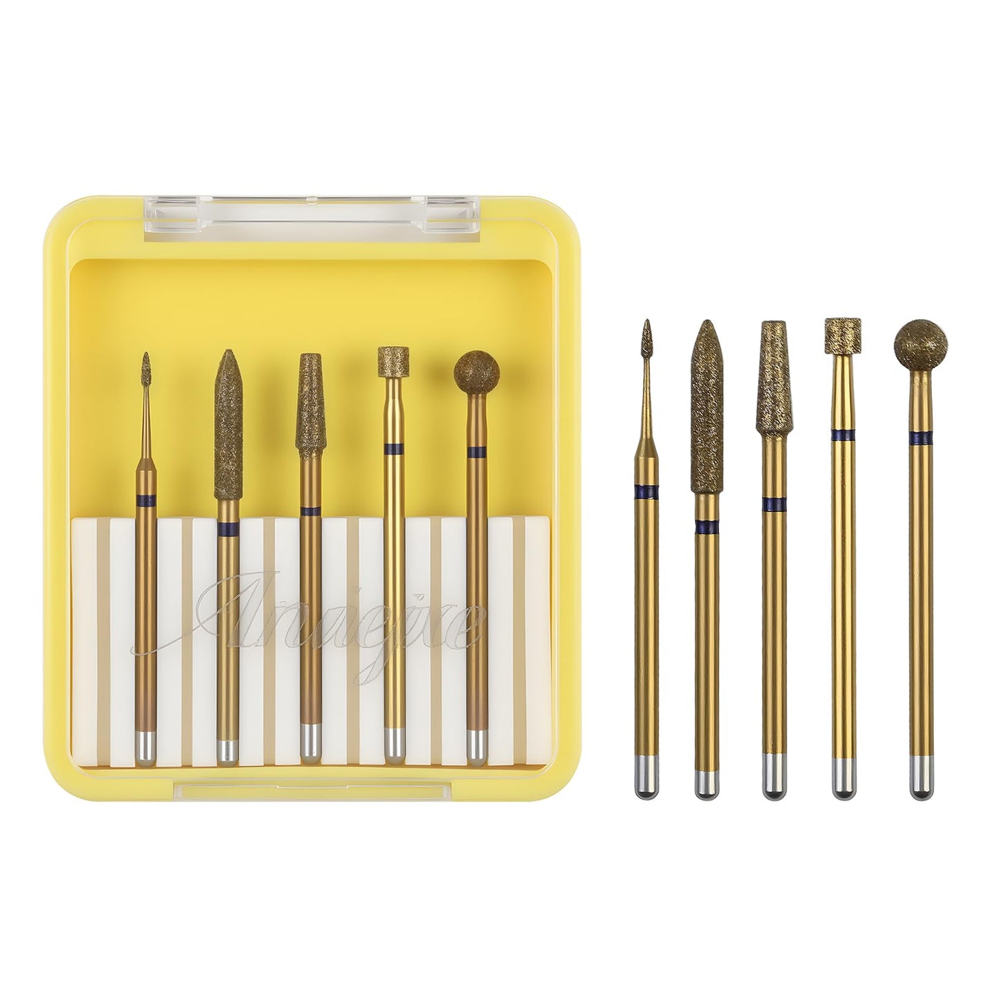 Aruiefxe Nail Drill Bits Set, 5pcs Tungsten Carbide Nail Drill Bits for Acrylic Nails Poly Gel Cuticle Remove, Professional Nail Bits for Nail Drill, Pedicure Tools (PINK-FINE1)