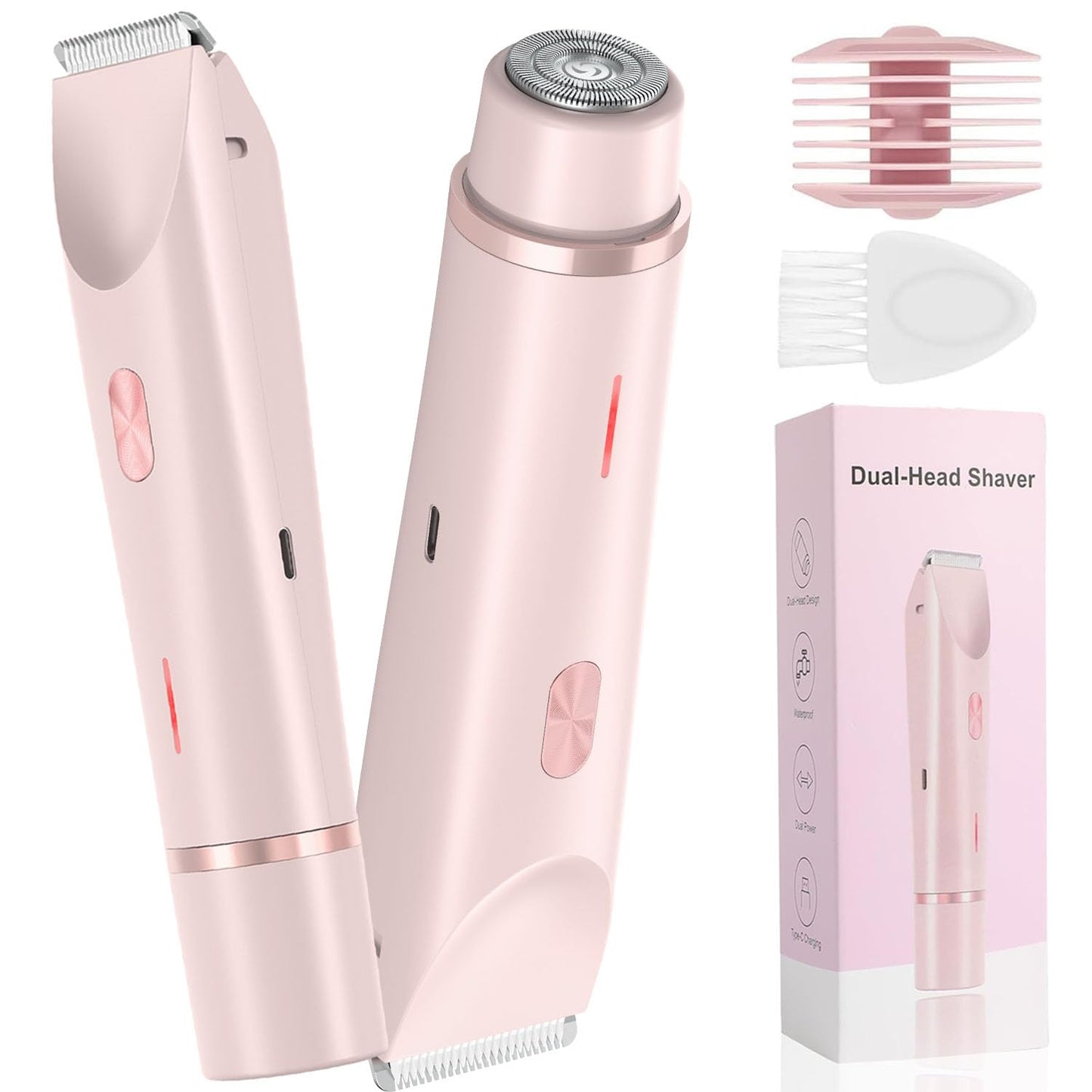 Bikini Trimmer for Women, Waterproof Bikini Shaver with Dual Head Design, Cordless Rechargeable Shaver for Women Private Area, Gentle Wet & Dry Hair Removal for Bikini Line & Underarms
