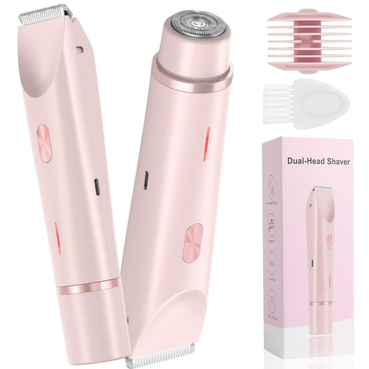 Bikini Trimmer for Women, Waterproof Bikini Shaver with Dual Head Design, Cordless Rechargeable Shaver for Women Private Area, Gentle Wet & Dry Hair Removal for Bikini Line & Underarms