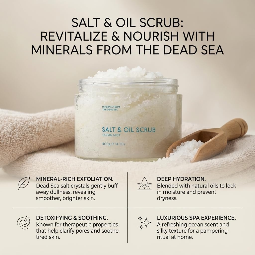 SEACRET Minerals Dead Sea Salt & Oil Body Scrub - Exfoliator with Rosehip, Sea Buckthorn & Green Tea, Mineral Rich Spa Treatment Stimulates Cell Renewal, Pomegranate, 14.1 Fl Oz / 400 ml