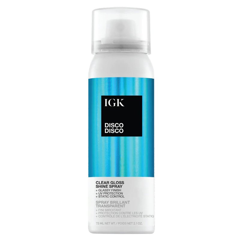 IGK Disco Disco Travel Size Clear Gloss Shine Spray | Weightless Glassy Shine with a Soft Non-Greasy Finish | UV Protection Finishing Spray | 2.1 Oz